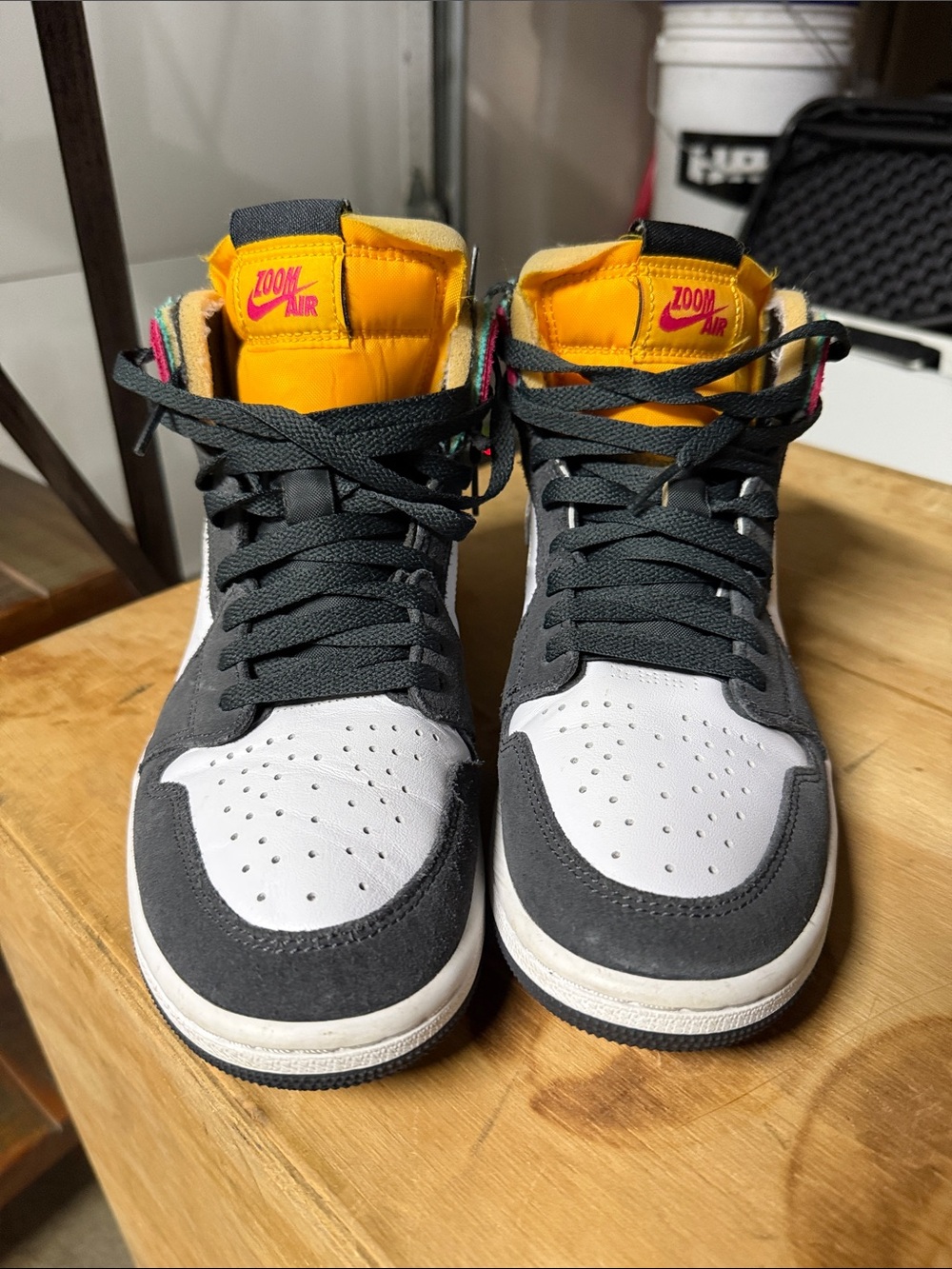 Nike High-Top Sneakers in Black, White & Yellow with Pink Accent